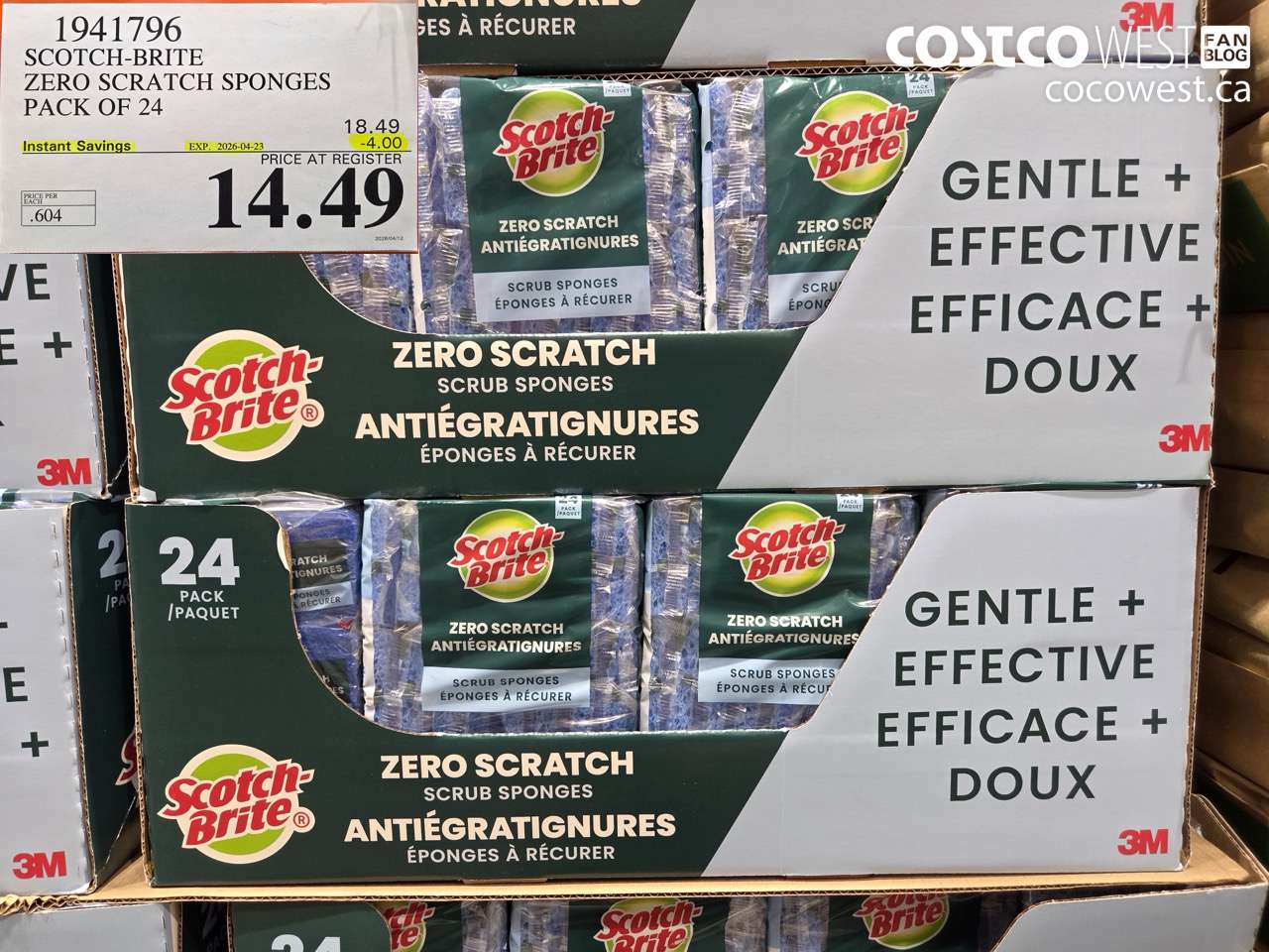 1941796 SCOTCH-BRITE ZERO SCRATCH SPONGES PACK OF 24 ($4.00 INSTANT SAVINGS EXPIRES ON 2026-04-23) $14.49