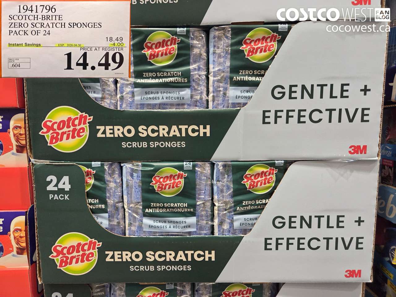 1941796 SCOTCH-BRITE ZERO SCRATCH SPONGES PACK OF 24 ($4.00 INSTANT SAVINGS EXPIRES ON 2026-04-30) $14.49