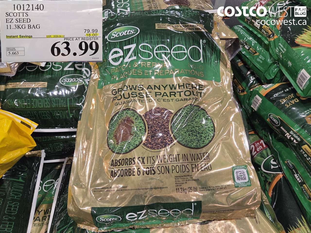 1012140 SCOTTS EZ SEED 11.3KG BAG ($16.00 INSTANT SAVINGS EXPIRES ON 2026-04-12) $63.99