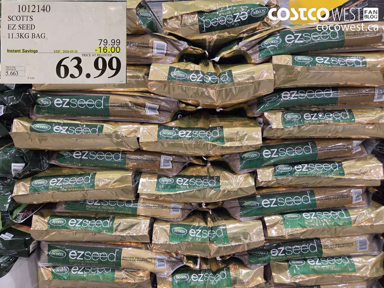 1012140 SCOTTS EZ SEED 11.3KG BAG ($16.00 INSTANT SAVINGS EXPIRES ON 2026-05-10) $63.99