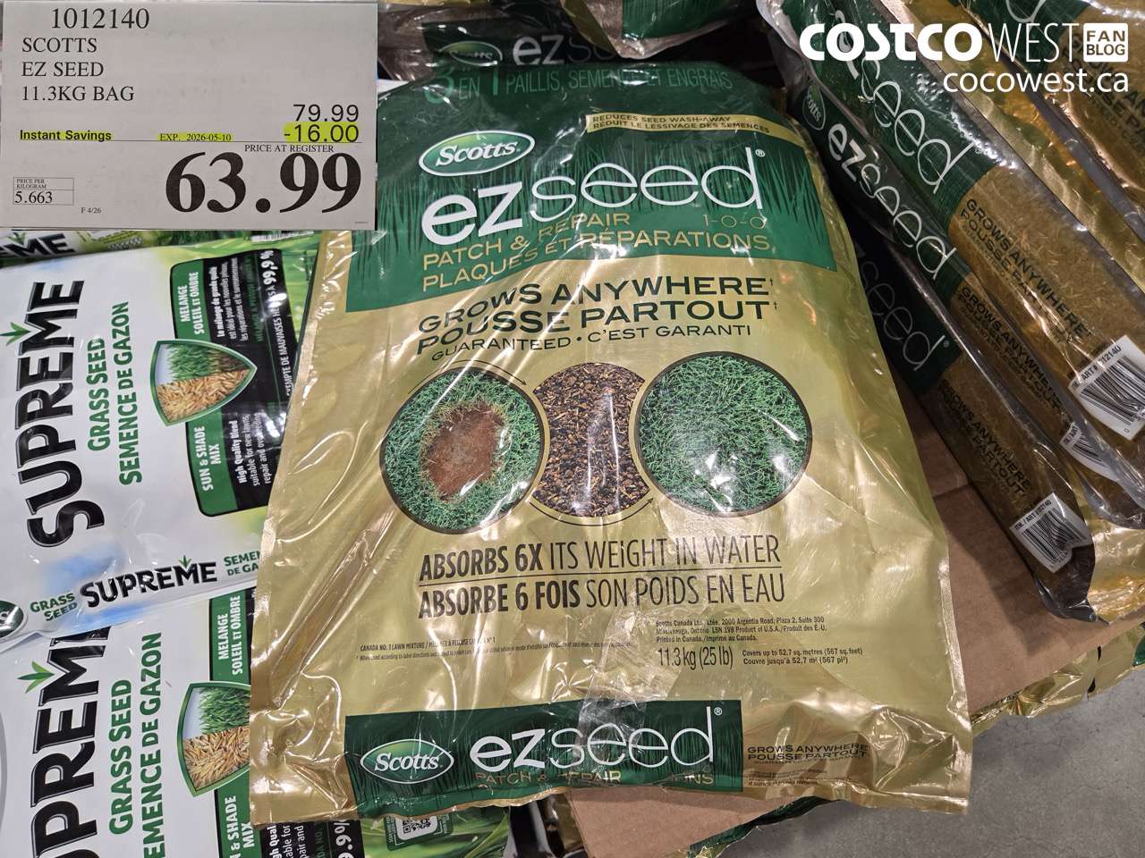 1012140 SCOTTS EZ SEED 11.3KG BAG ($16.00 INSTANT SAVINGS EXPIRES ON 2026-05-10) $63.99