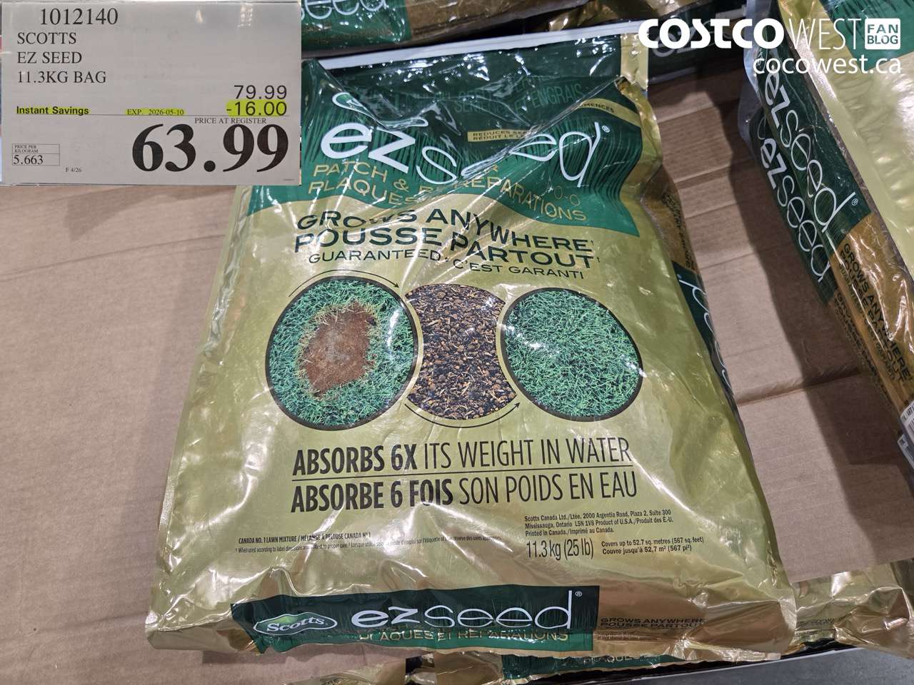 1012140 SCOTTS EZ SEED 11.3KG BAG ($16.00 INSTANT SAVINGS EXPIRES ON 2026-05-10) $63.99