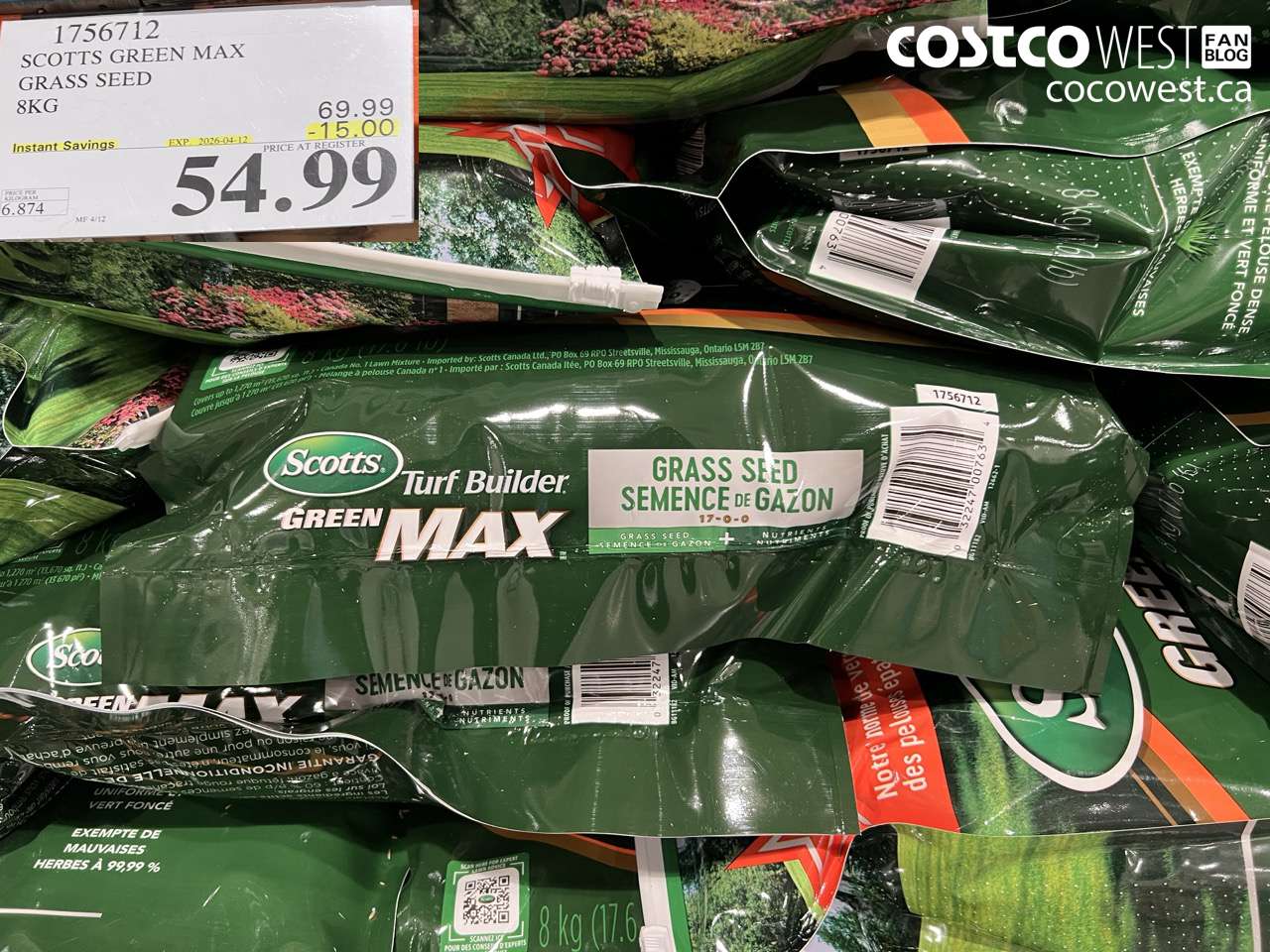 17556712 SCOTTS GREEN MAX GRASS SEED 8KG ($15.00 INSTANT SAVINGS EXPIRES ON 2026-04-12) $54.99
