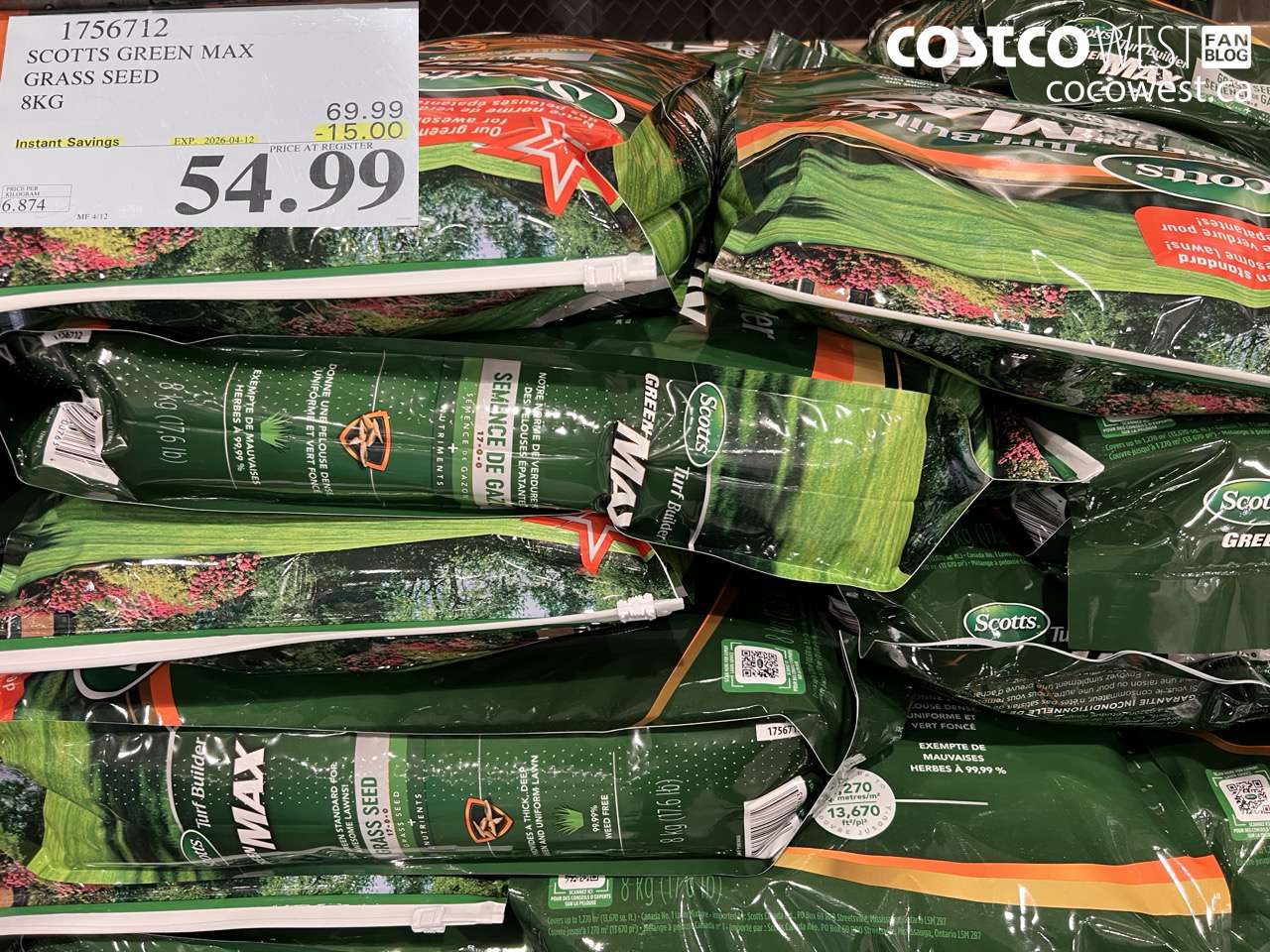 17567112 SCOTTS GREEN MAX GRASS SEED 8KG ($15.00 INSTANT SAVINGS EXPIRES ON 2026-04-12) $54.99