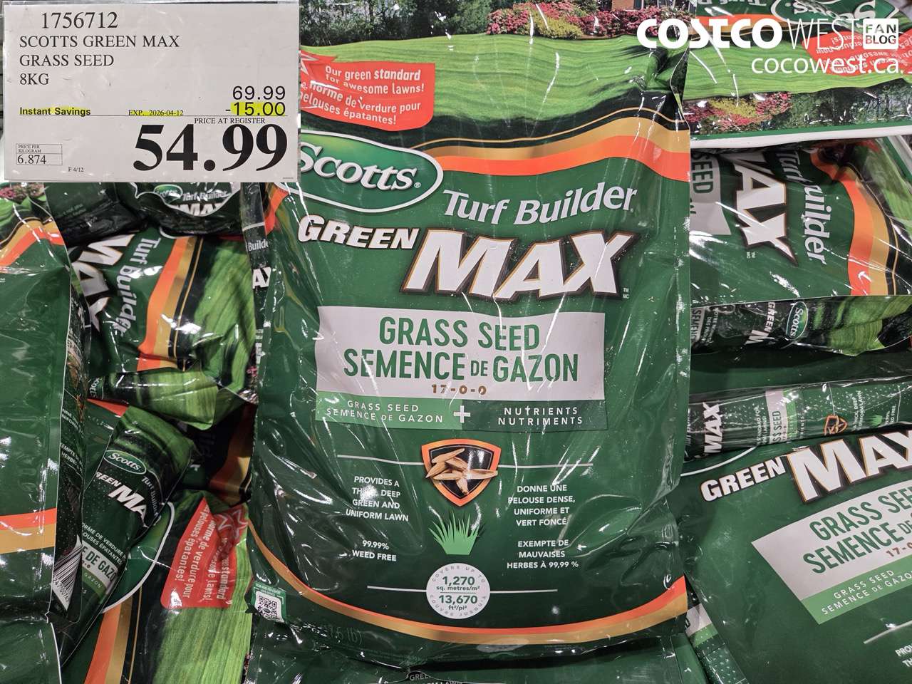 1756712 SCOTTS GREEN MAX GRASS SEED 8KG ($15.00 INSTANT SAVINGS EXPIRES ON 2026-04-12) $54.99