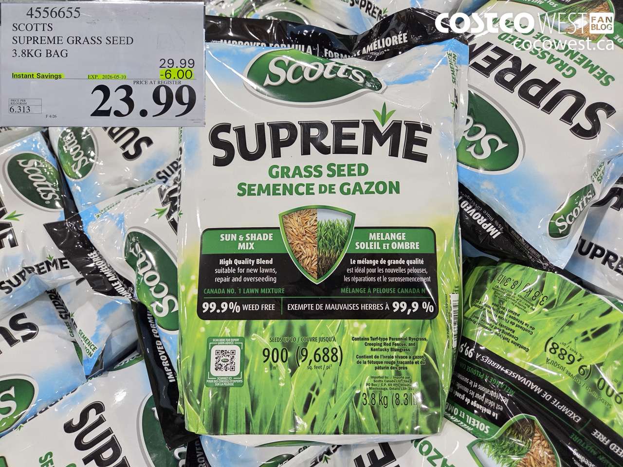 45565655 SCOTTS SUPREME GRASS SEED 3.8KG BAG ($6.00 INSTANT SAVINGS EXPIRES ON 2026-05-10) $23.99