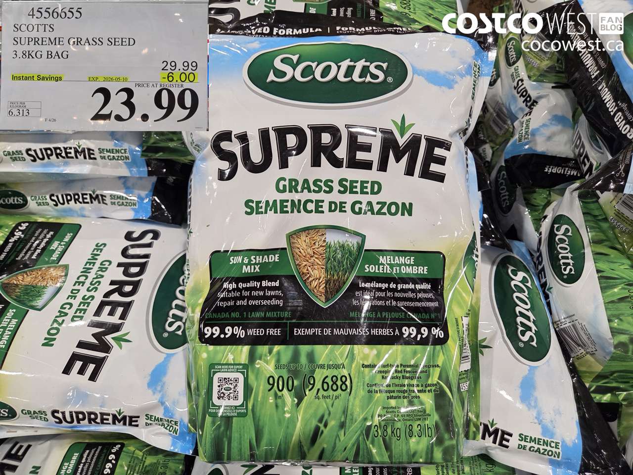 4556655 SCOTTS SUPREME GRASS SEED 3.8KG BAG ($6.00 INSTANT SAVINGS EXPIRES ON 2026-05-10) $23.99
