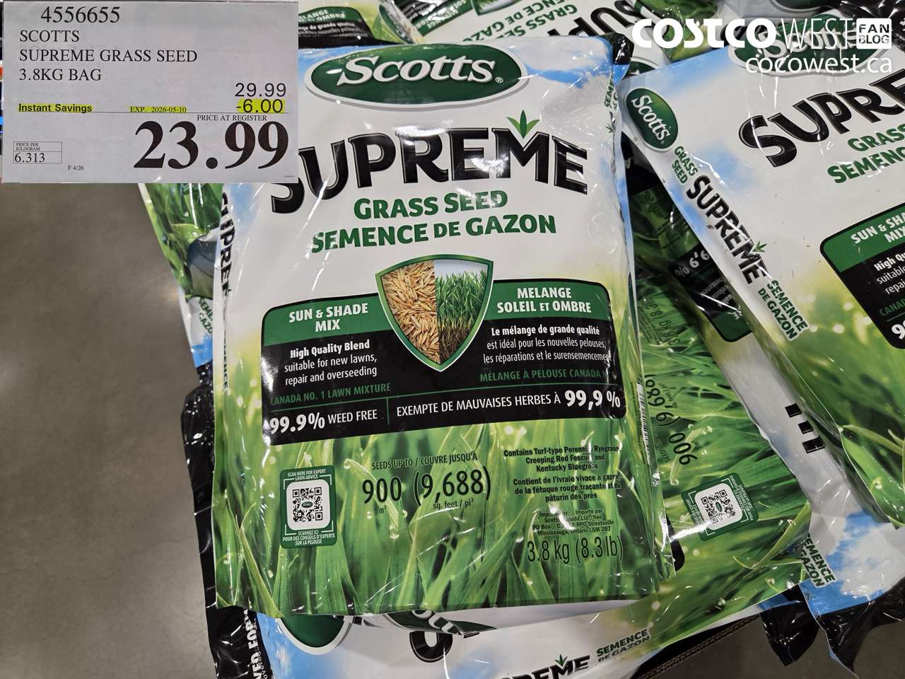 4556655 SCOTTS SUPREME GRASS SEED 3.8KG BAG ($6.00 INSTANT SAVINGS EXPIRES ON 2026-05-10) $23.99