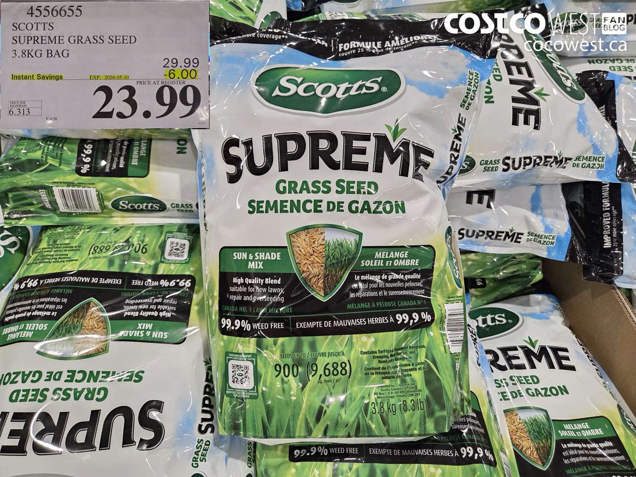 4356655 SCOTTS SUPREME GRASS SEED 3.8KG BAG ($6.00 INSTANT SAVINGS EXPIRES ON 2026-05-10) $23.99