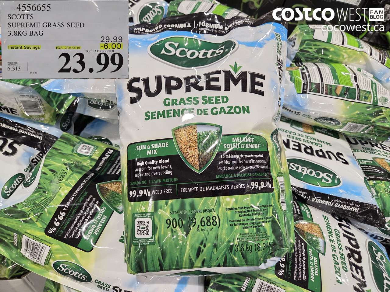 4556655 SCOTTS SUPREME GRASS SEED 3.8KG BAG ($6.00 INSTANT SAVINGS EXPIRES ON 2026-05-10) $23.99