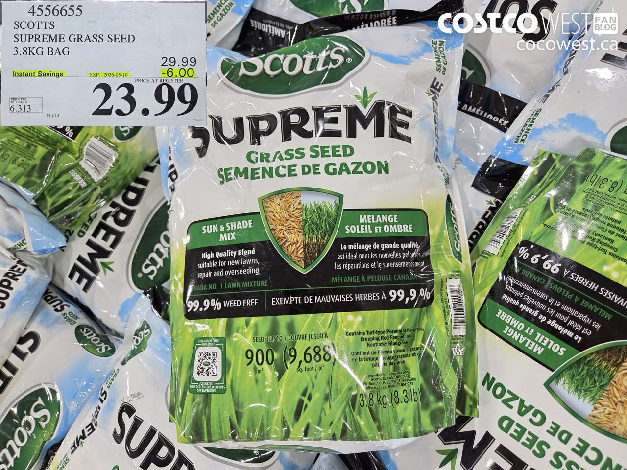 4536655 SCOTTS SUPREME GRASS SEED 3.8KG BAG ($6.00 INSTANT SAVINGS EXPIRES ON 2026-05-10) $23.99