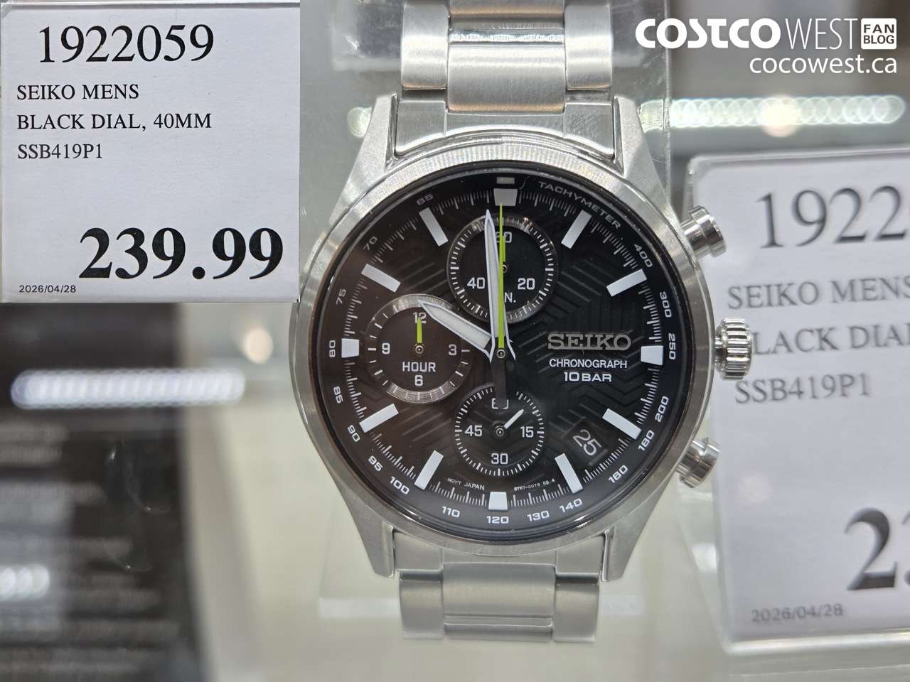 1922059 SEIKO MENS BLACK DIAL, 40MM SSB419P1 $239.99