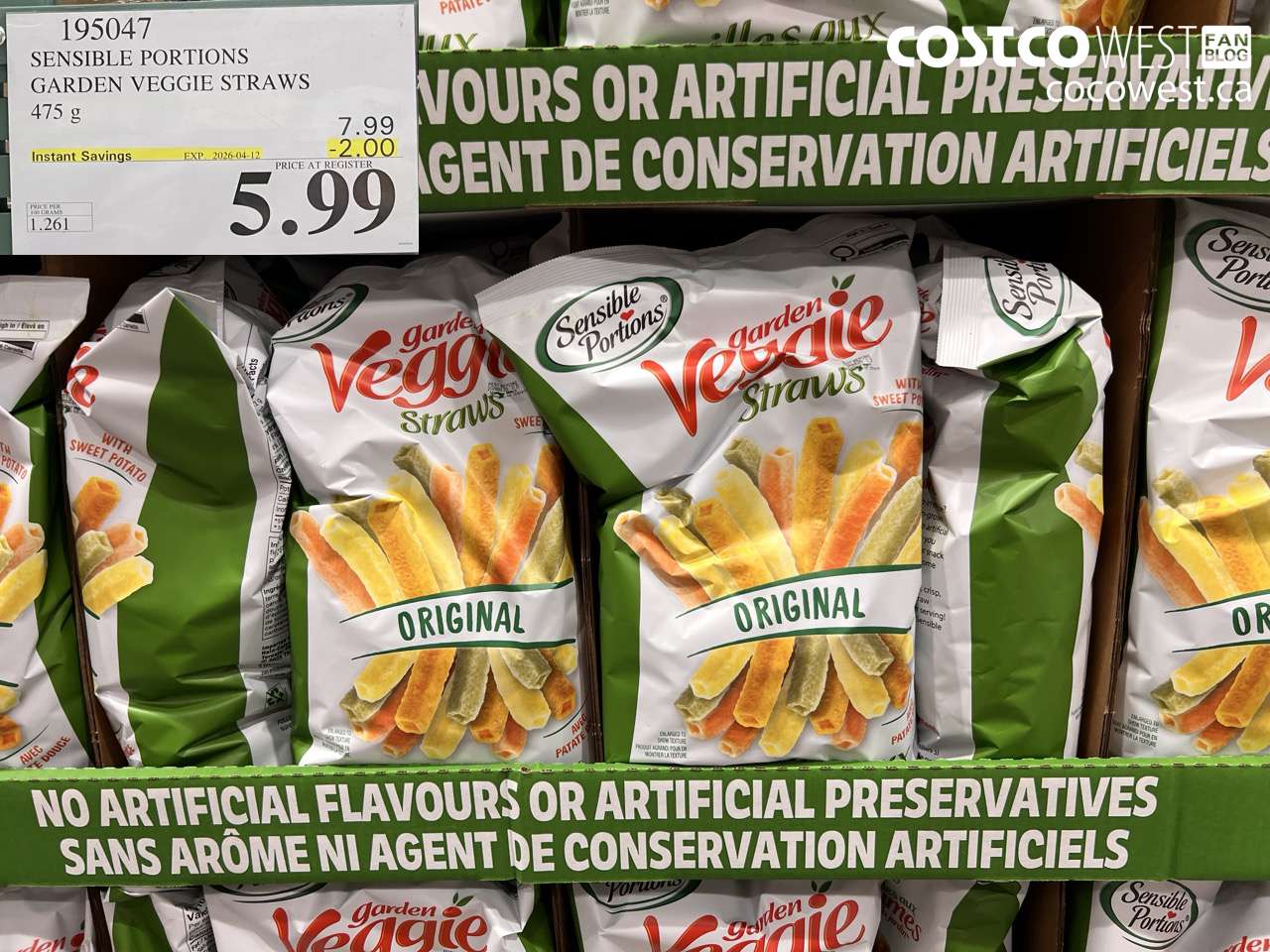 195047 SENSIBLE PORTIONS GARDEN VEGGIE STRAWS 475G ($2.00 INSTANT SAVINGS EXPIRES ON 2026-04-12) $5.99