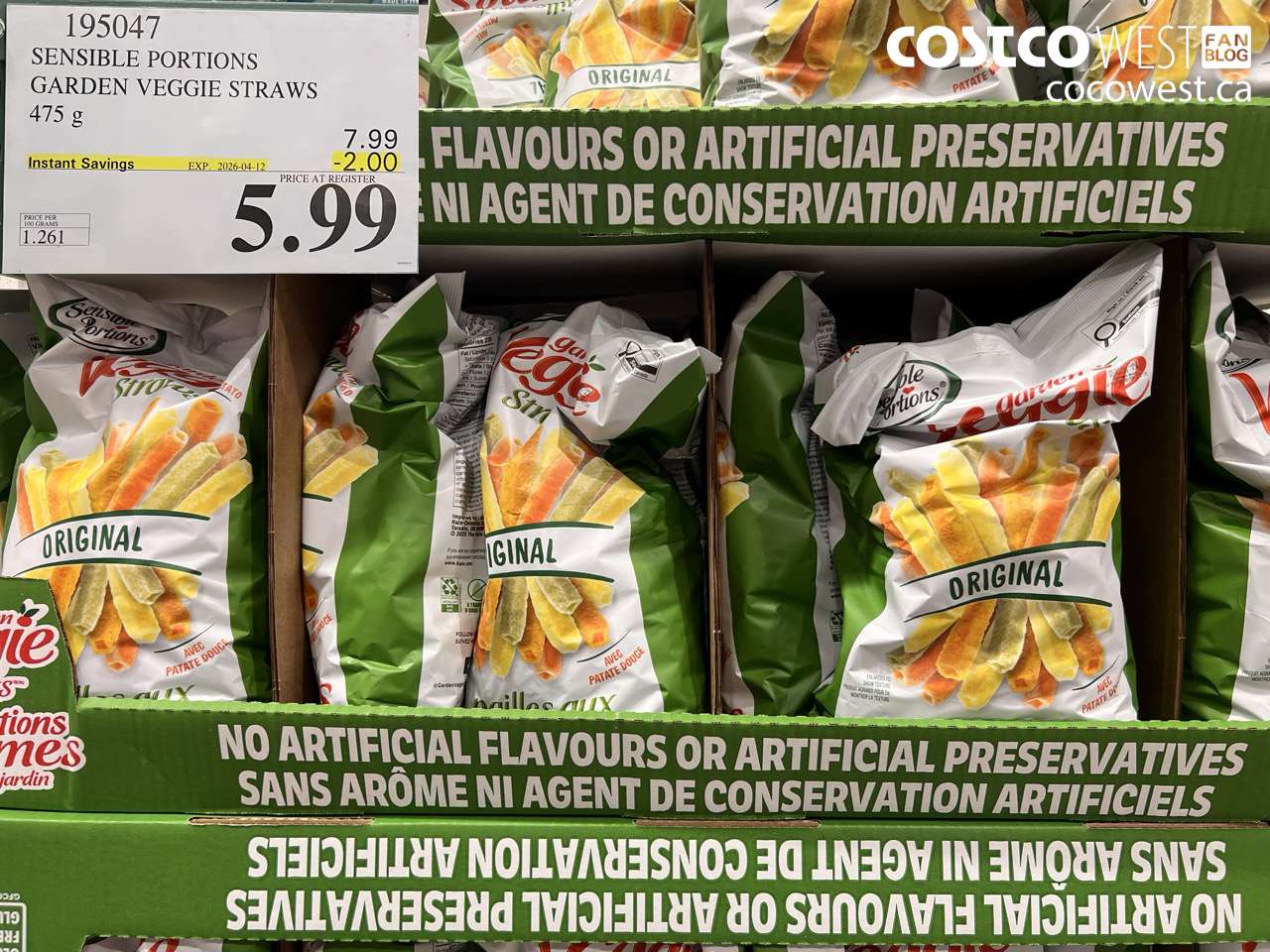 195047 SENSIBLE PORTIONS GARDEN VEGGIE STRAWS 475G ($2.00 INSTANT SAVINGS EXPIRES ON 2026-04-12) $5.99