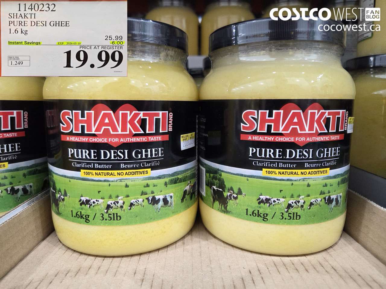 1140232 SHAKTI PURE DESI GHEE 1.6 KG ($6.00 INSTANT SAVINGS EXPIRES ON 2026-05-10) $19.99