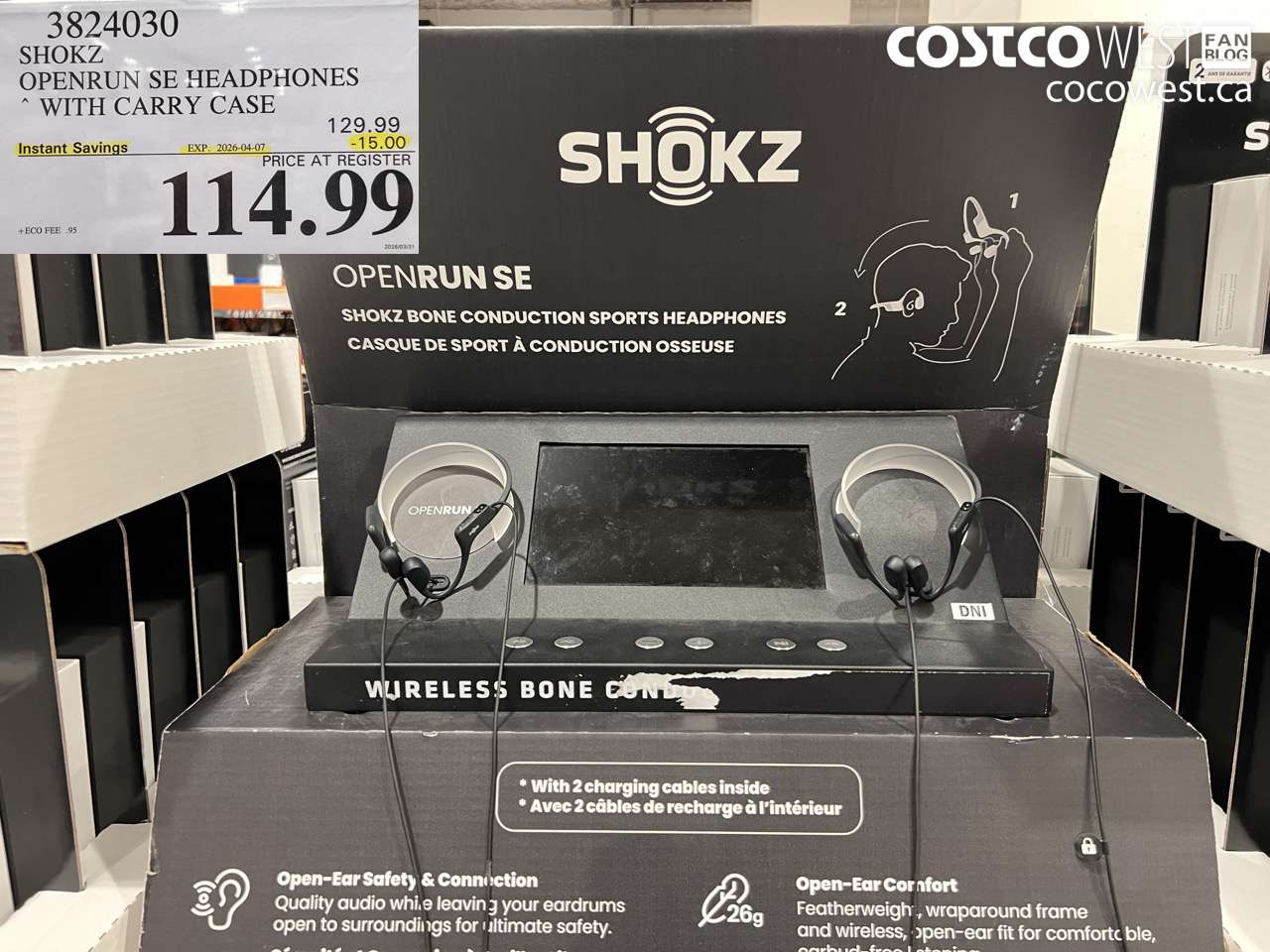 3824030 SHOKZ OPENRUN SE HEADPHONES WITH CARRY CASE ($15.00 INSTANT SAVINGS EXPIRES ON 2026-04-07) $114.99