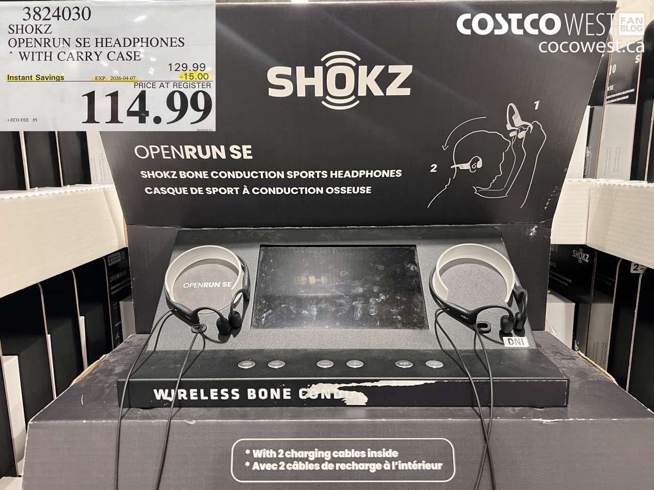 3824030 SHOKZ OPENRUN SE HEADPHONES WITH CARRY CASE ($15.00 INSTANT SAVINGS EXPIRES ON 2026-04-07) $114.99