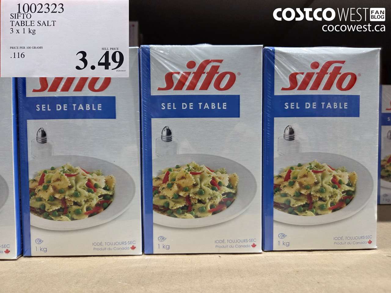 1002323 SIFTO TABLE SALT 3 X 1 KG $3.49