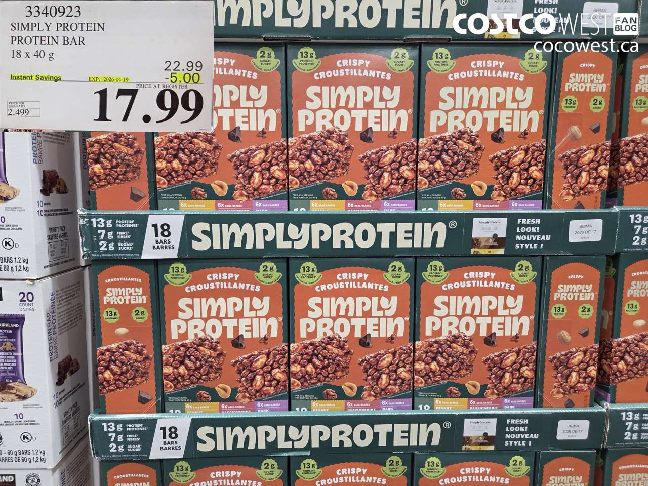 3340923 SIMPLY PROTEIN PROTEIN BAR 18 X 40 G ($5.00 INSTANT SAVINGS EXPIRES ON 2026-04-19) $17.99