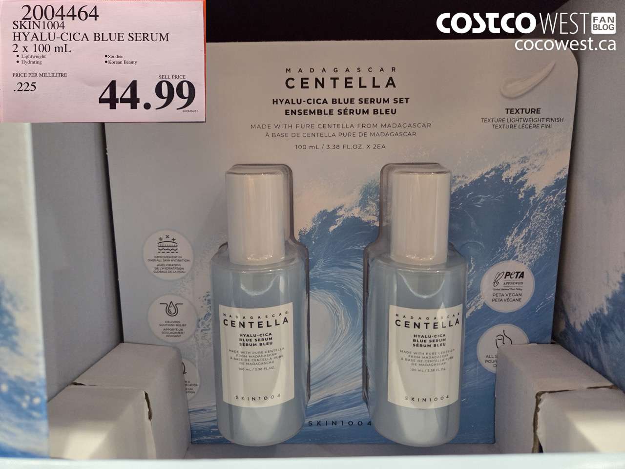 2004464 SKIN1004 HYALU-CICA BLUE SERUM 2 X 100ML $44.99