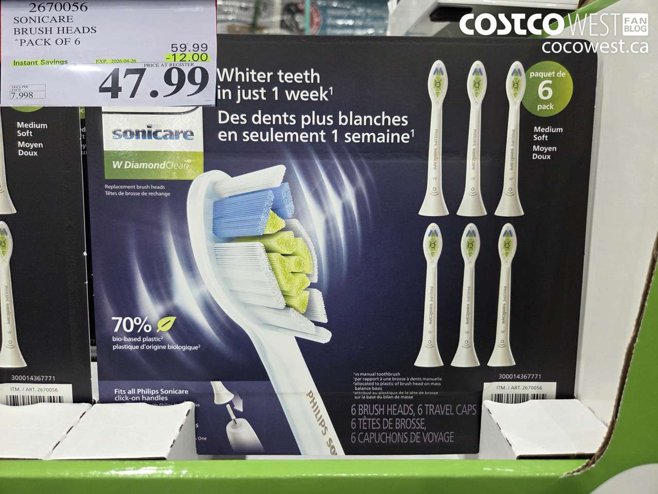 2670056 SONICARE BRUSH HEADS PACK OF 6 ($12.00 INSTANT SAVINGS EXPIRES ON 2026-04-26) $47.99