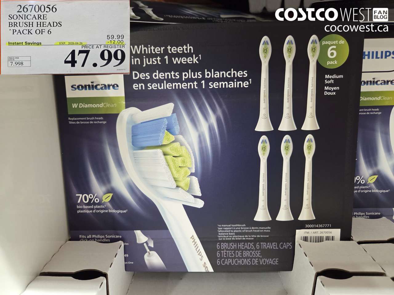 2670056 SONICARE BRUSH HEADS PACK OF 6 ($12.00 INSTANT SAVINGS EXPIRES ON 2026-04-26) $47.99