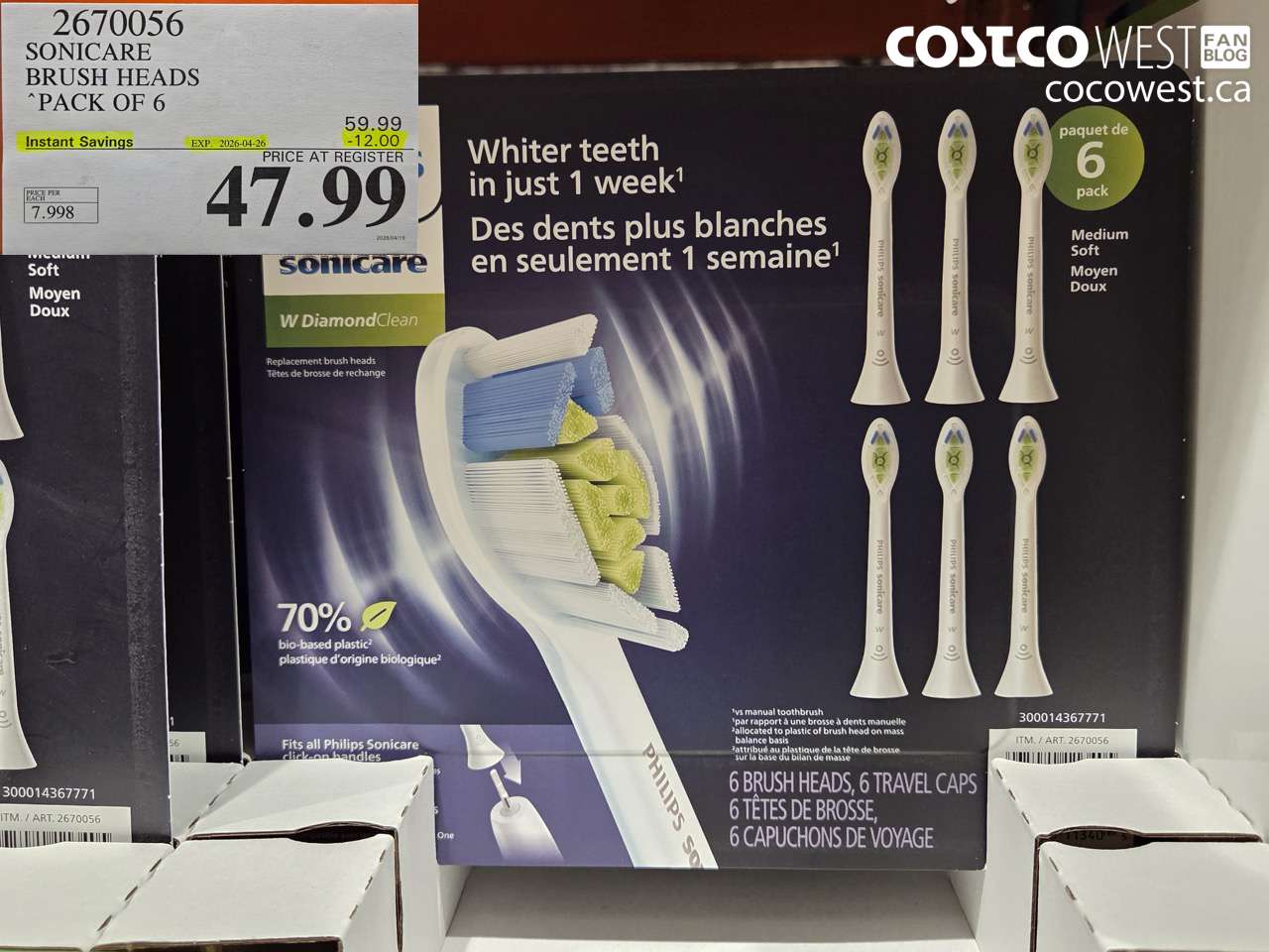 2670056 SONICARE BRUSH HEADS PACK OF 6 ($12.00 INSTANT SAVINGS EXPIRES ON 2026-04-26) $47.99