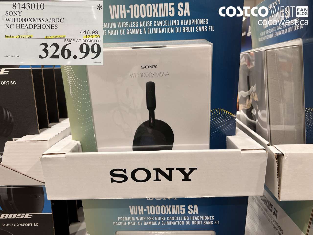 8143010 SONY WH1000XM5SA/BDC NC HEADPHONES ($120.00 INSTANT SAVINGS EXPIRES ON 2026-04-09) $326.99