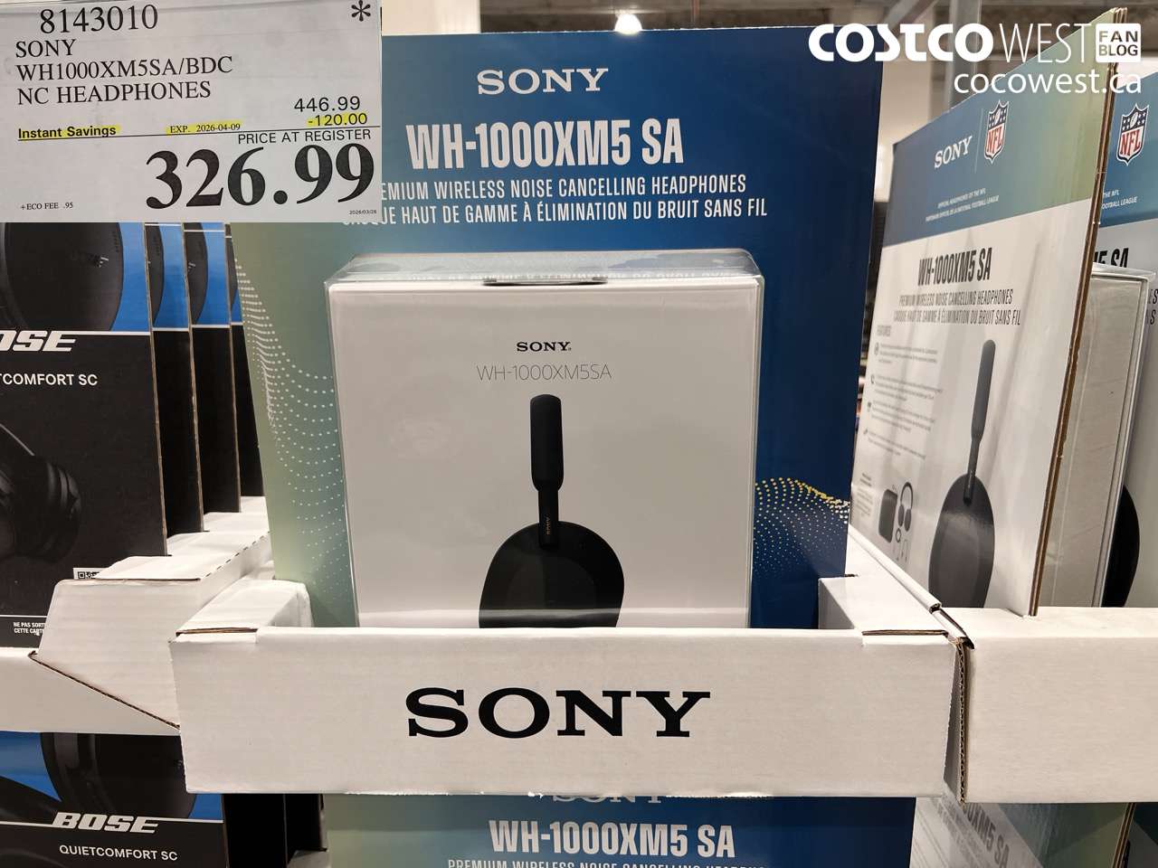 8143010 SONY WH1000XM5SA/BDC NC HEADPHONES ($120.00 INSTANT SAVINGS EXPIRES ON 2026-04-09) $326.99