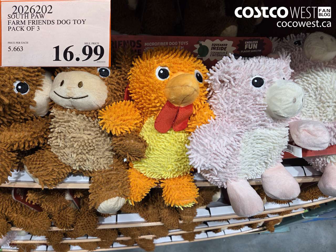 2026202 SOUTH PAW FARM FRIENDS DOG TOY PACK OF 3 $16.99