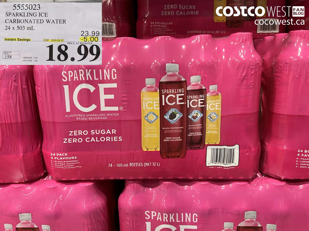 5555023 SPARKLING ICE CARBONATED WATER 24 X 503ML ($5.00 INSTANT SAVINGS EXPIRES ON 2026-04-12) $18.99