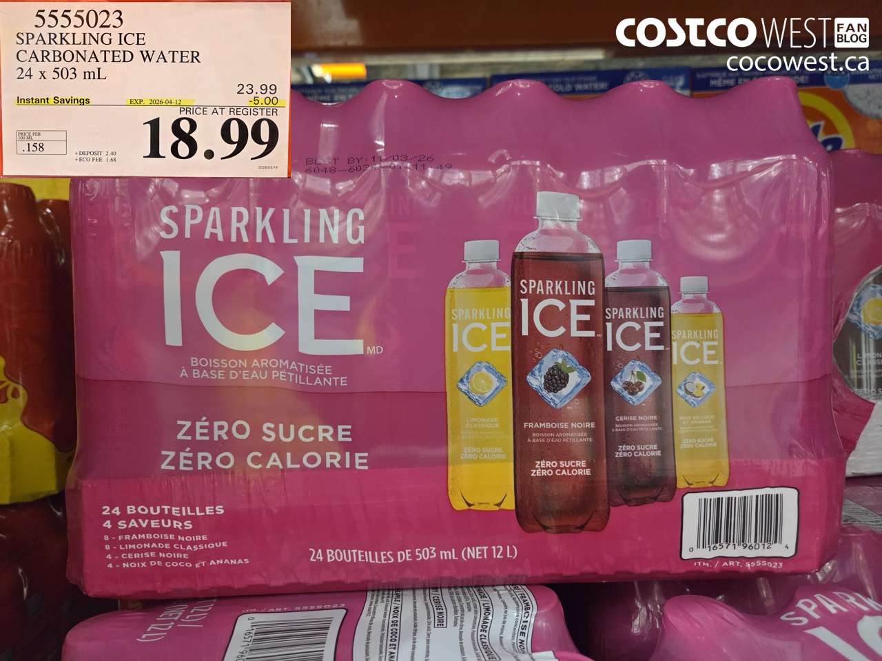 5555023 SPARKLING ICE CARBONATED WATER 24 X 503 ML ($5.00 INSTANT SAVINGS EXPIRES ON 2026-04-12) $18.99
