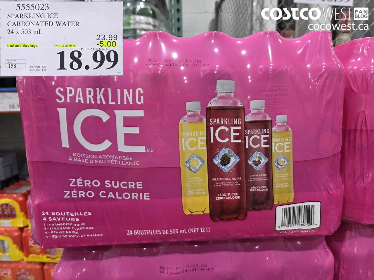 5555023 SPARKLING ICE CARBONATED WATER 24 X 503 ML ($5.00 INSTANT SAVINGS EXPIRES ON 2026-05-03) $18.99