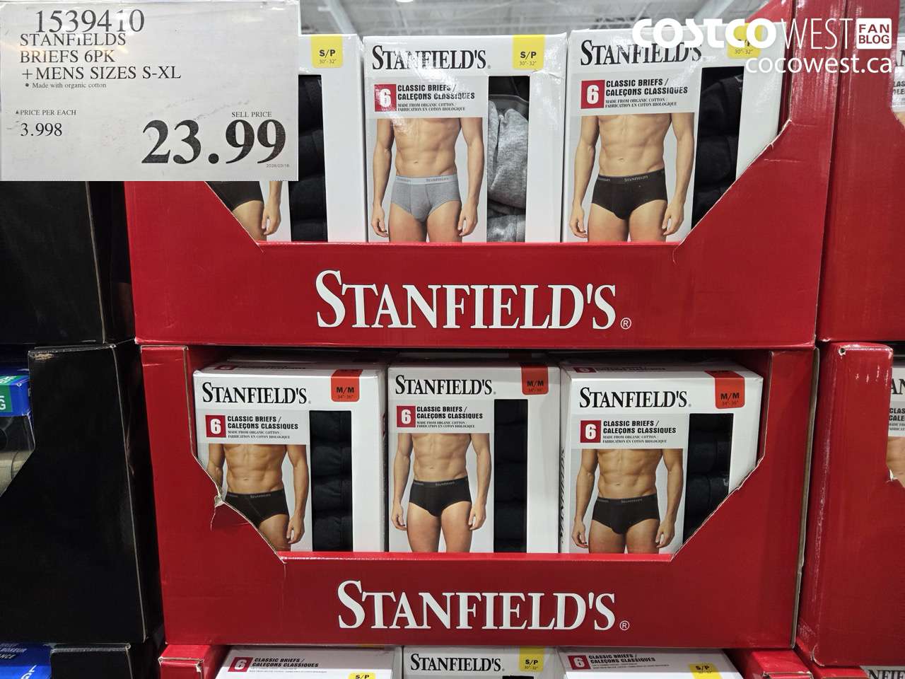 1539410 STANFIELDS BRIEFS 6PK + MENS SIZES S-XL $23.99