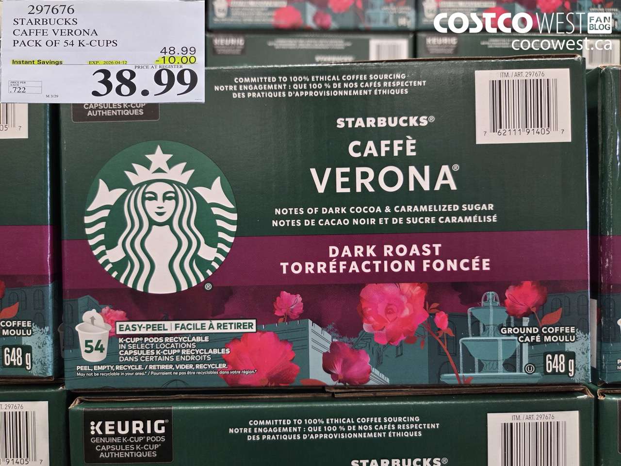 297676 STARBUCKS CAFFE VERONA PACK OF 54 K-CUPS ($10.00 INSTANT SAVINGS EXPIRES ON 2026-04-12) $38.99