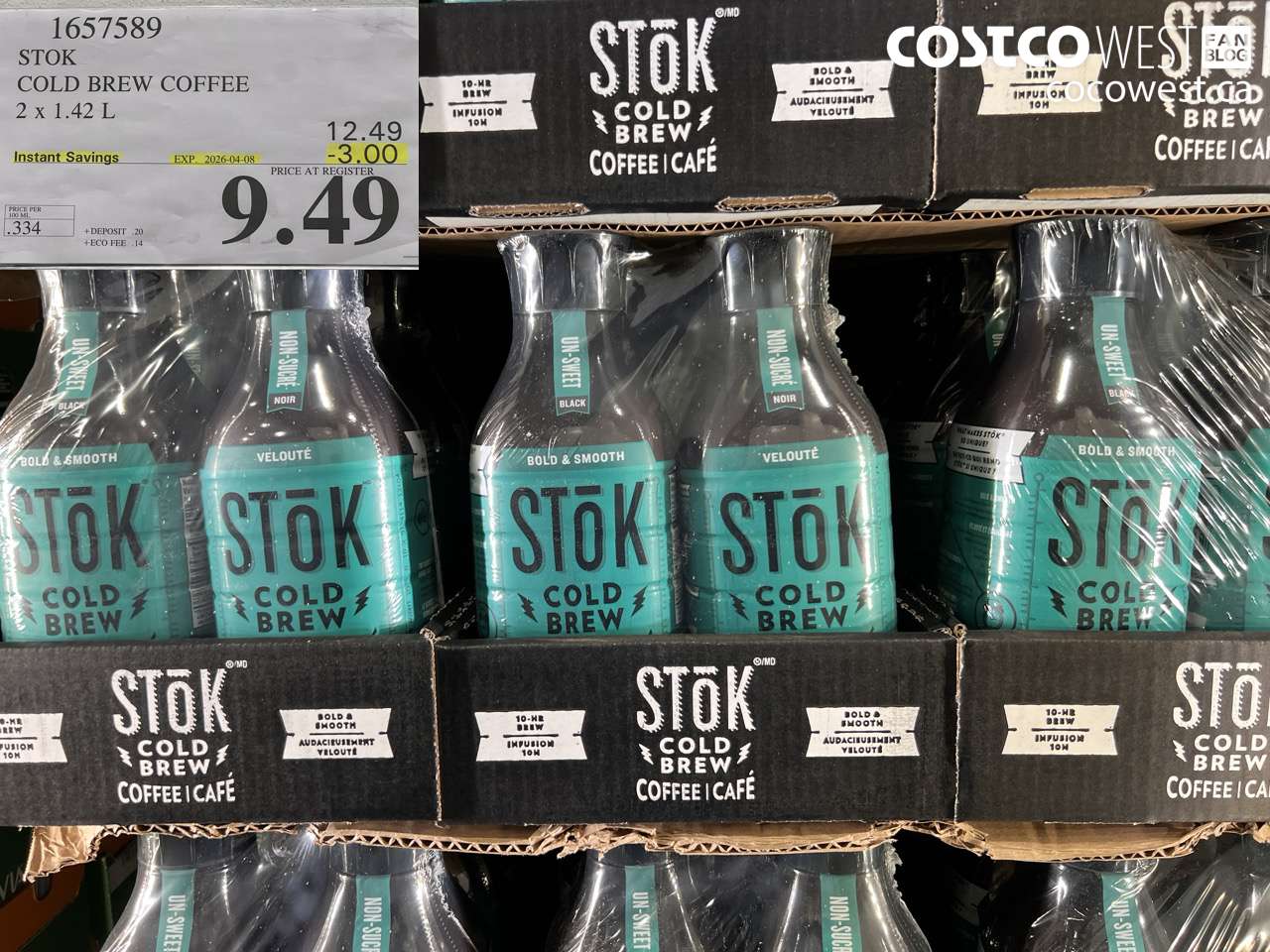 1657589 STOK COLD BREW COFFEE 2 X 1.42 L ($3.00 INSTANT SAVINGS EXPIRES ON 2026-04-08) $9.49