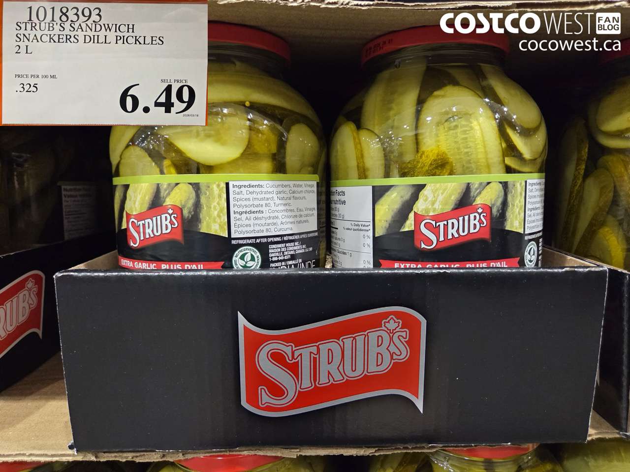 1018393 STRUB'S SANDWICH SNACKERS DILL PICKLES 2 L $6.49