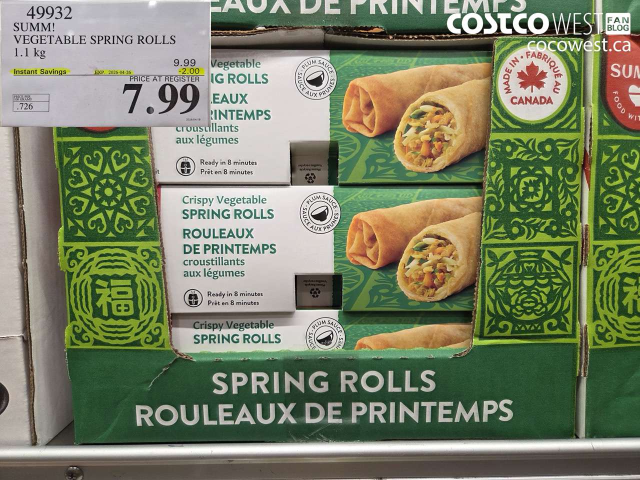 49932 SUMM! VEGETABLE SPRING ROLLS 1.1 KG ($2.00 INSTANT SAVINGS EXPIRES ON 2026-04-26) $7.99