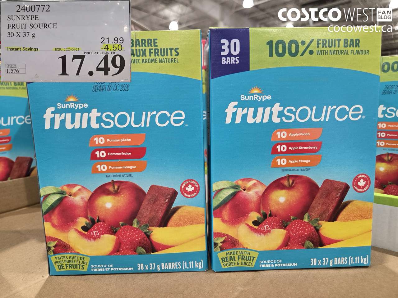 24007772 SUNRYPE FRUIT SOURCE 30 X 37 G ($4.50 INSTANT SAVINGS EXPIRES ON 2026-04-22) $17.49