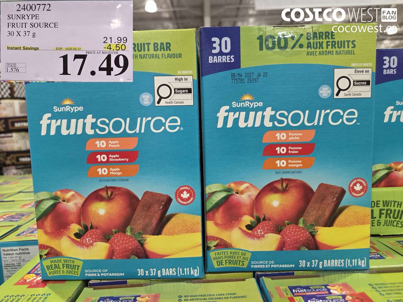 24007772 SUNRYPE FRUIT SOURCE 30 X 37 G ($4.50 INSTANT SAVINGS EXPIRES ON 2026-04-22) $17.49
