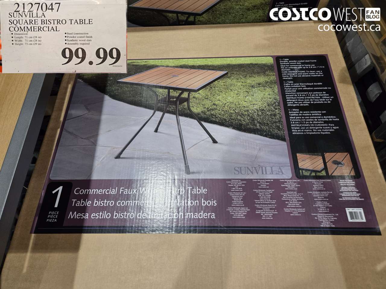 2127047 SUNVILLA SQUARE BISTRO TABLE COMMERCIAL $99.99