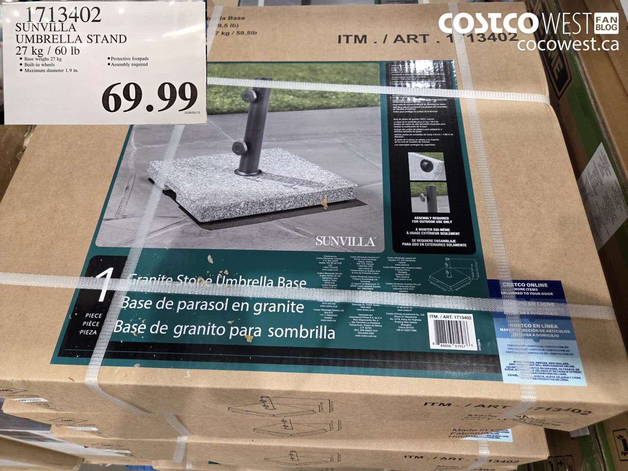 1713402 SUNVILLA UMBRELLA STAND 27 KG / 60 LB $69.99