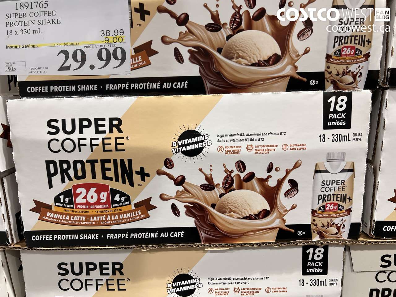 1891765 SUPER COFFEE PROTEIN SHAKE 18 X 330ML ($9.00 INSTANT SAVINGS EXPIRES ON 2026-04-12) $29.99