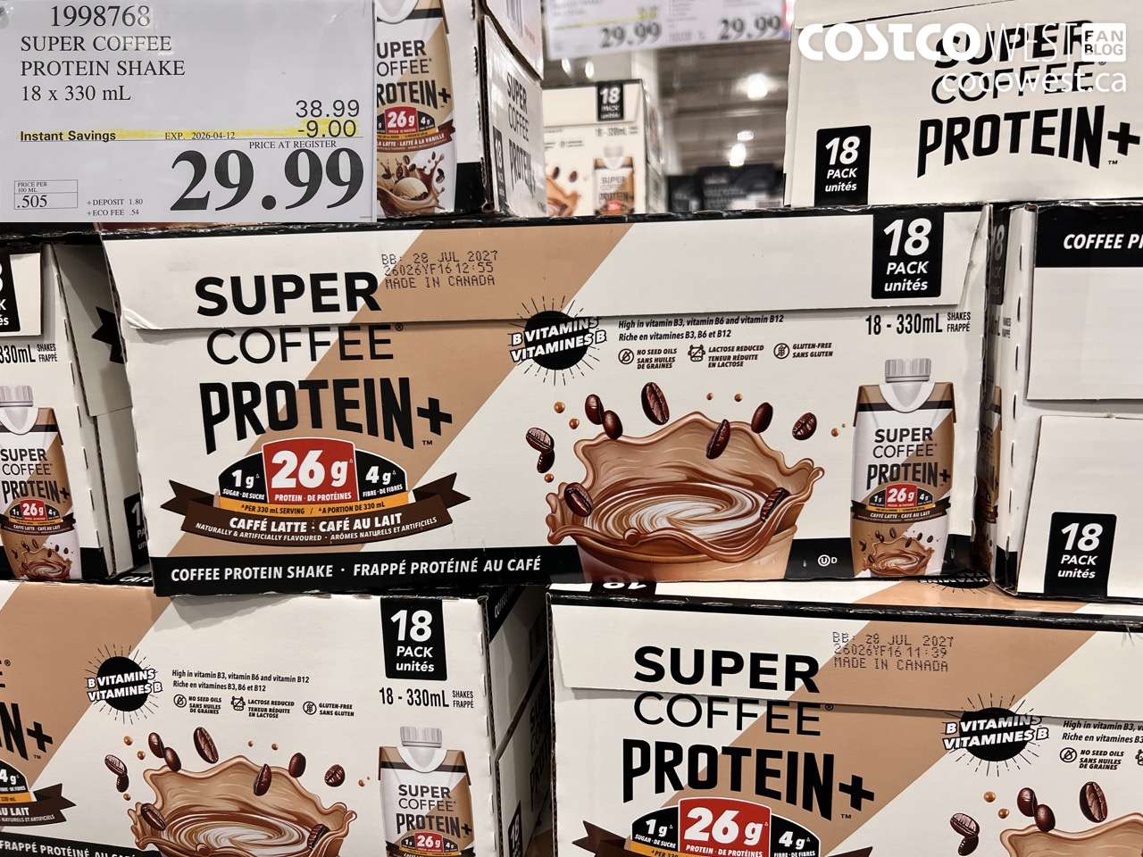 1998768 SUPER COFFEE PROTEIN SHAKE 18 X 330 ML ($9.00 INSTANT SAVINGS EXPIRES ON 2026-04-12) $29.99