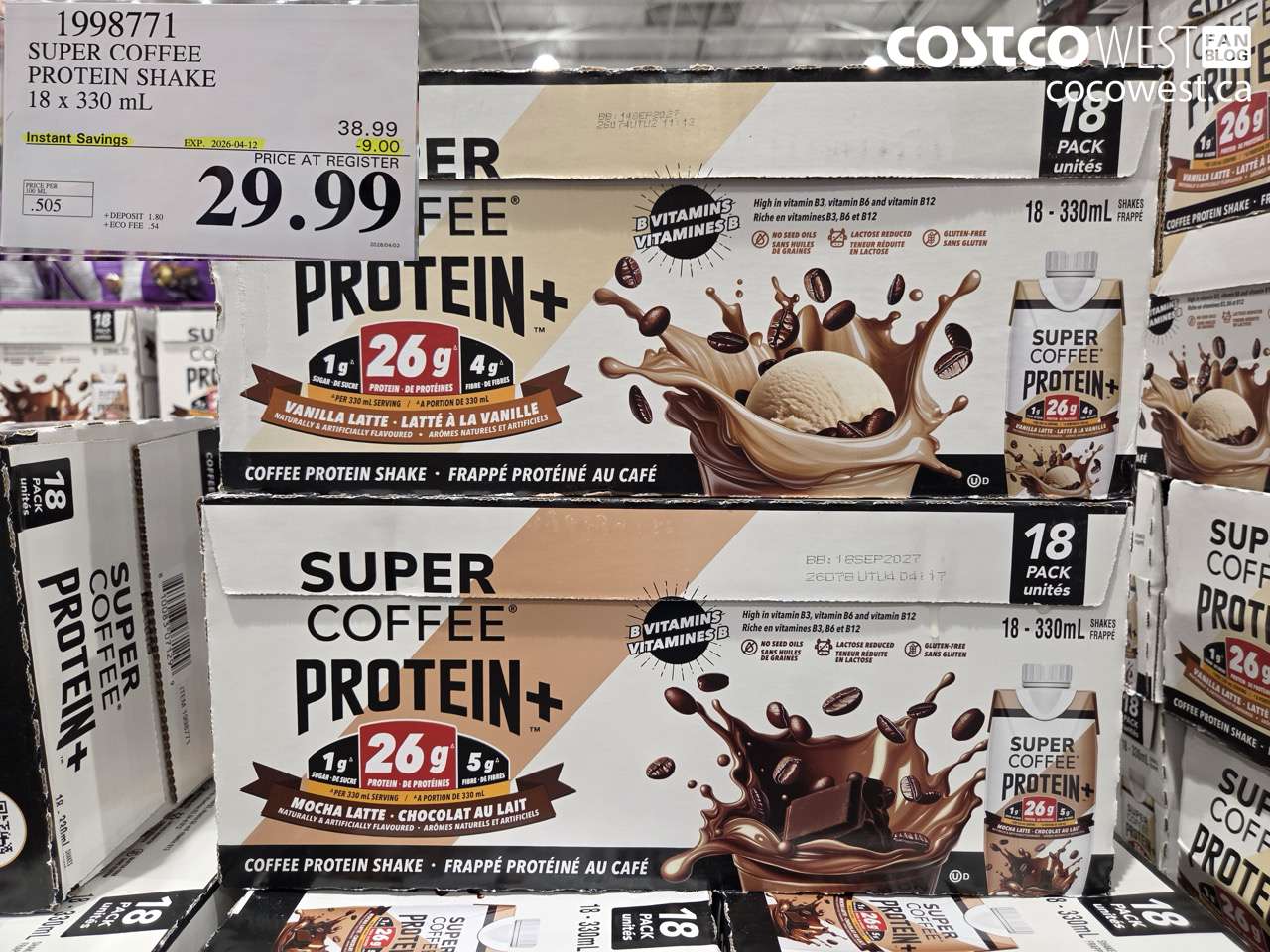 1998771 SUPER COFFEE PROTEIN SHAKE 18 X 330 ML ($9.00 INSTANT SAVINGS EXPIRES ON 2026-04-12) $29.99