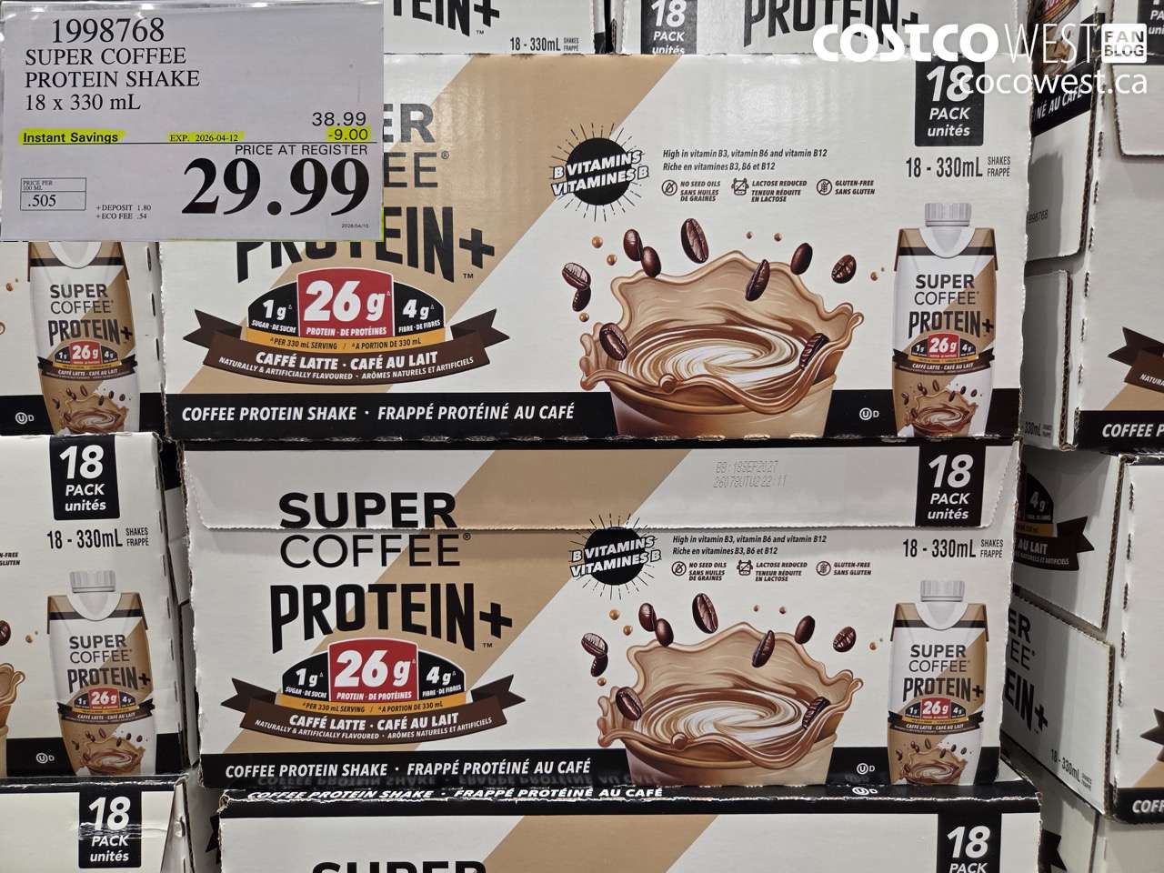 1998768 SUPER COFFEE PROTEIN SHAKE 18 X 330 ML ($9.00 INSTANT SAVINGS EXPIRES ON 2026-04-12) $29.99