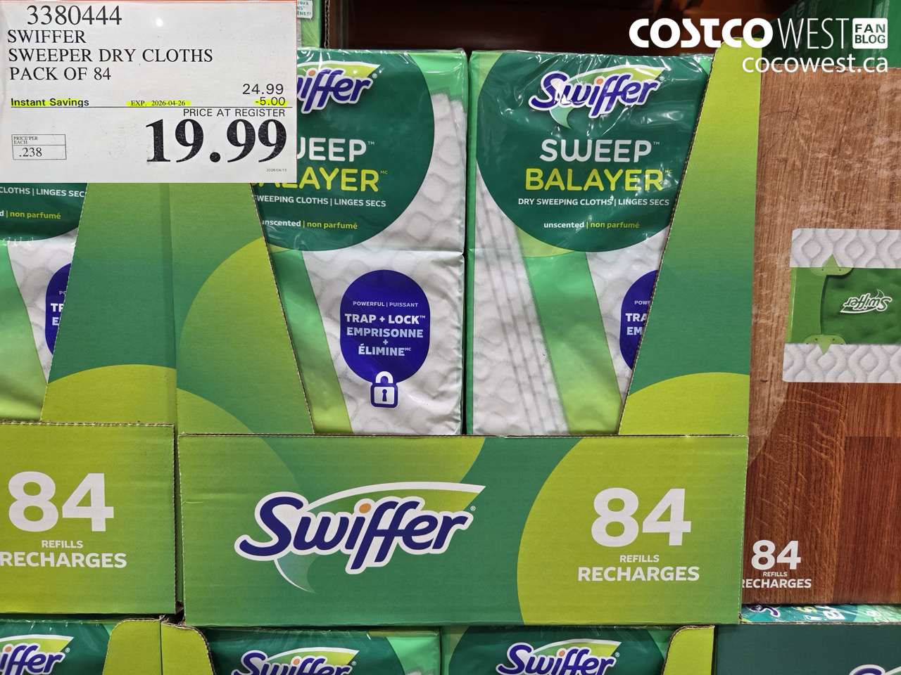 3380444 SWIFFER SWEEPER DRY CLOTHS PACK OF 84 ($5.00 INSTANT SAVINGS EXPIRES ON 2026-04-26) $19.99