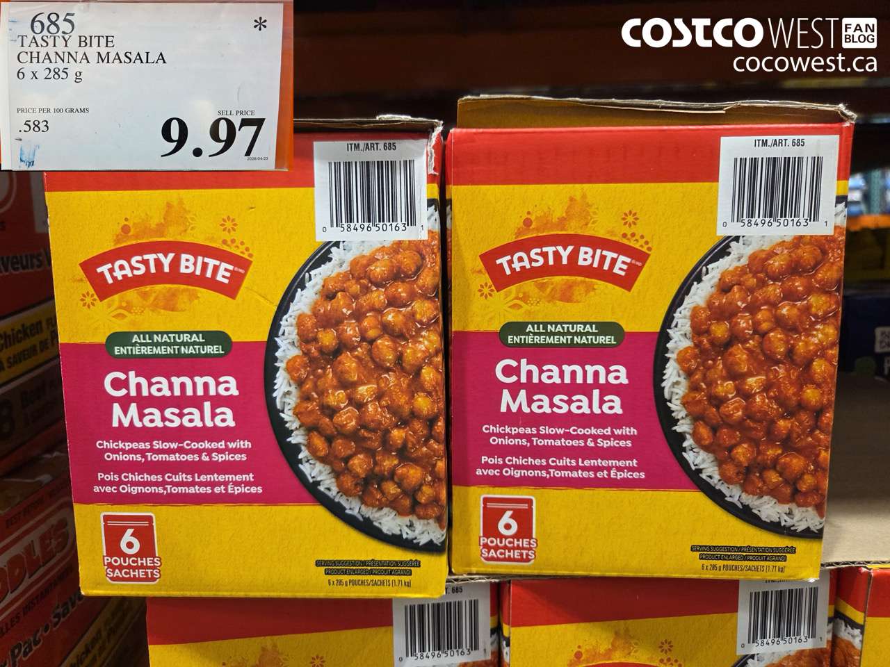 685 TASTY BITE CHANNA MASALA 6 X 285G $9.97