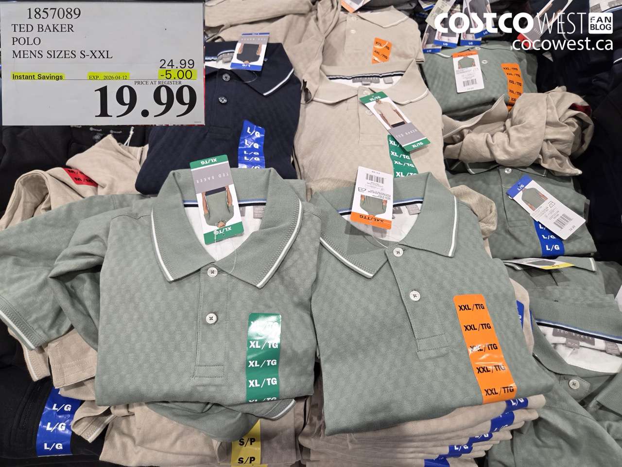 1857089 TED BAKER POLO MENS SIZES S-XXL ($5.00 INSTANT SAVINGS EXPIRES ON 2026-04-12) $19.99