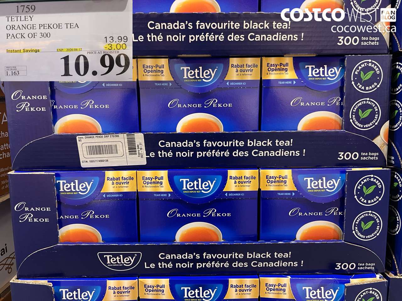1759 TETLEY ORANGE PEKOE TEA PACK OF 300 ($3.00 INSTANT SAVINGS EXPIRES ON 2026-04-12) $10.99